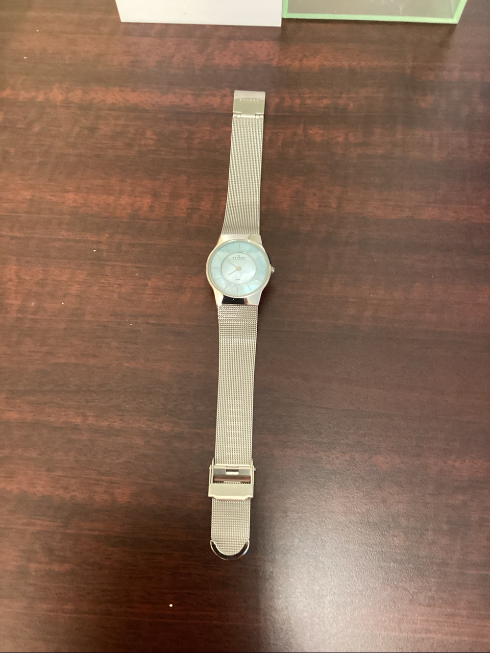Skagen Silver Mesh Watch with Pale Blue Dial - Picture 8 of 12